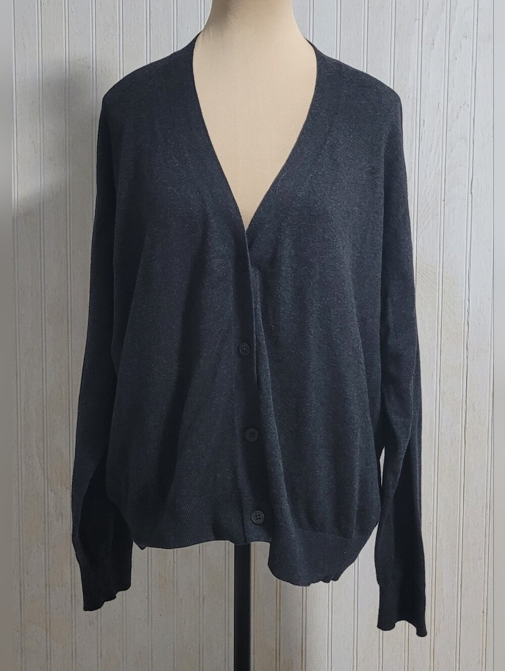 Quince Heather Charcoal Lightweight Cotton Cashmere Cardigan Size XL